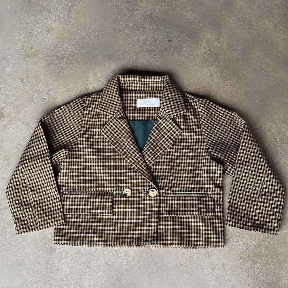 Simple Kids Brown Checkered Blazer